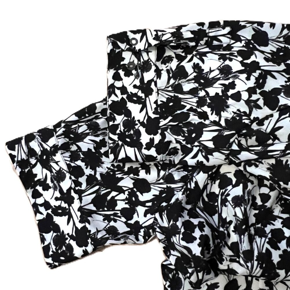 Elie Tahari Shirt Dress Size 14 Black White Floral Stretch Short Sleeve Career - Picture 9 of 12